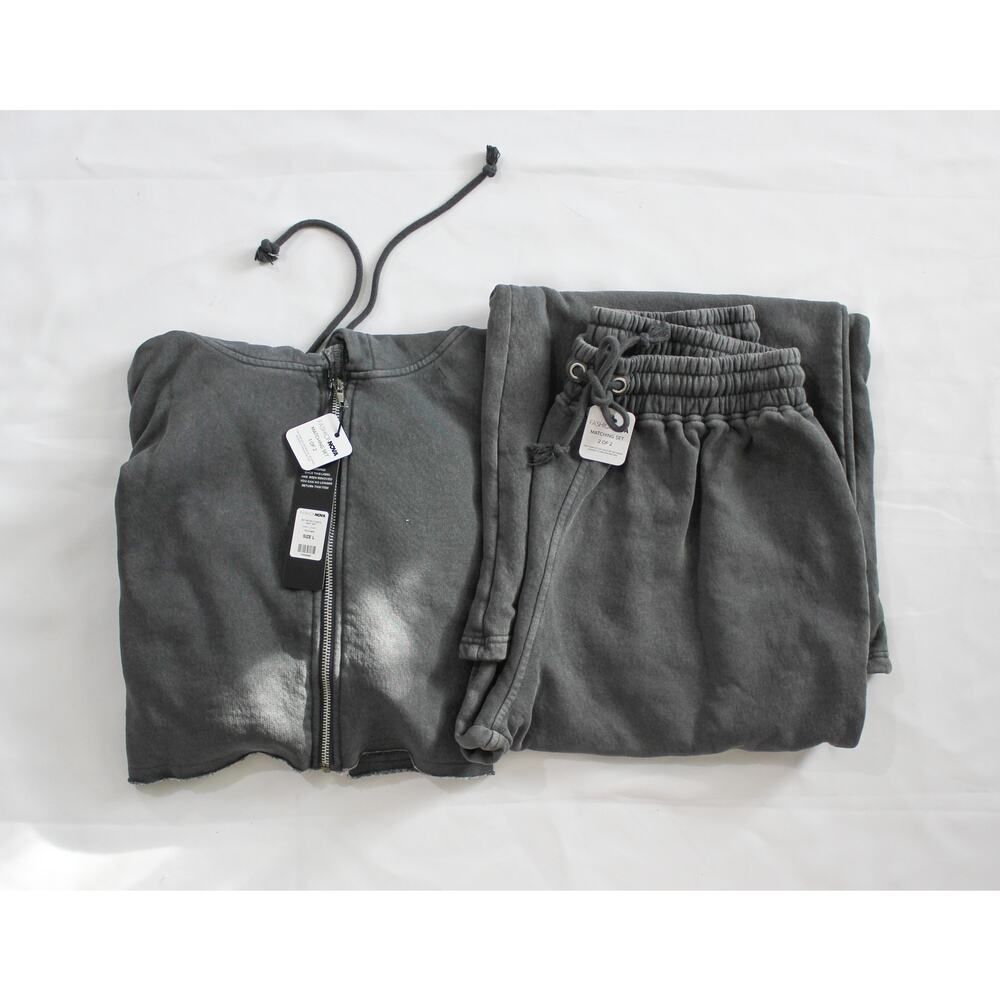 Fashion Nova On The Go Fleece 2-Piece Set Gray Large NWT Hoodie & Pants